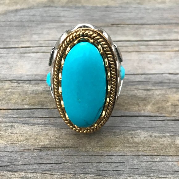 Men Rings Silver/Gold Tone Blue Stone Fashion Ring - Picture 8 of 11